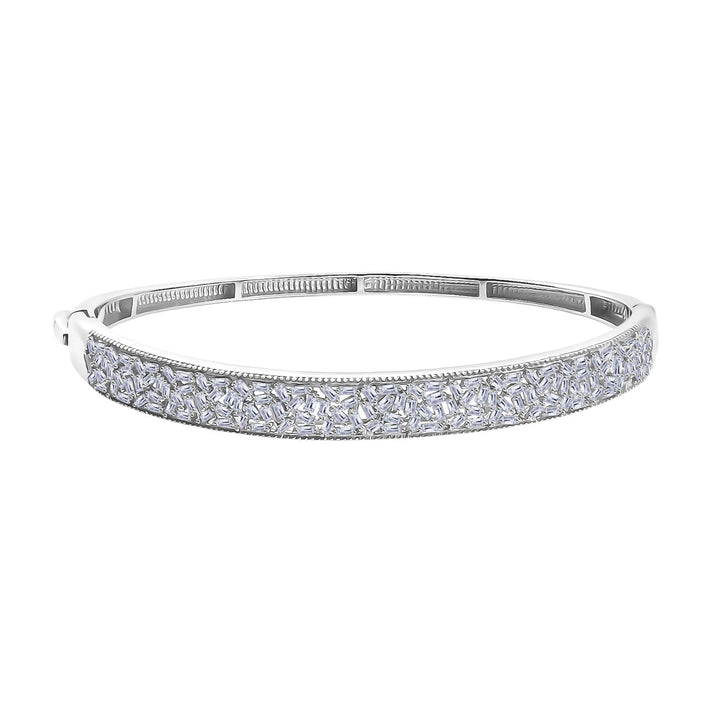 LUXURIANT 1.8 Ct. Lab Grown Diamond Firecracker Openable Bangle in Rhodium Overlay Sterling Silver (SI-GH) 8265536 1