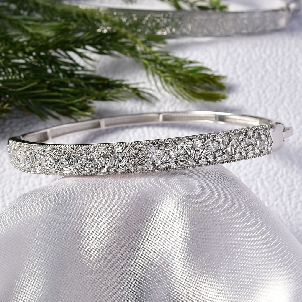 Luxuriant Lab Grown Diamond (SI/GH) Fire Cracker Bangle (Size 7.5) in Rhodium Overlay Sterling Silver 1.82 Ct, Silver Wt. 15.84 Gms._8265536_1