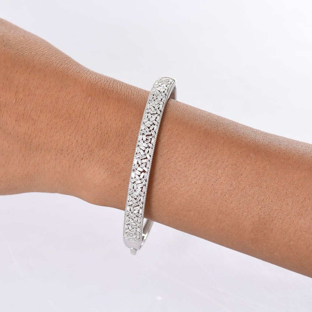 Luxuriant Lab Grown Diamond (SI/GH) Fire Cracker Bangle (Size 7.5) in Rhodium Overlay Sterling Silver 1.82 Ct, Silver Wt. 15.84 Gms._8265536_2