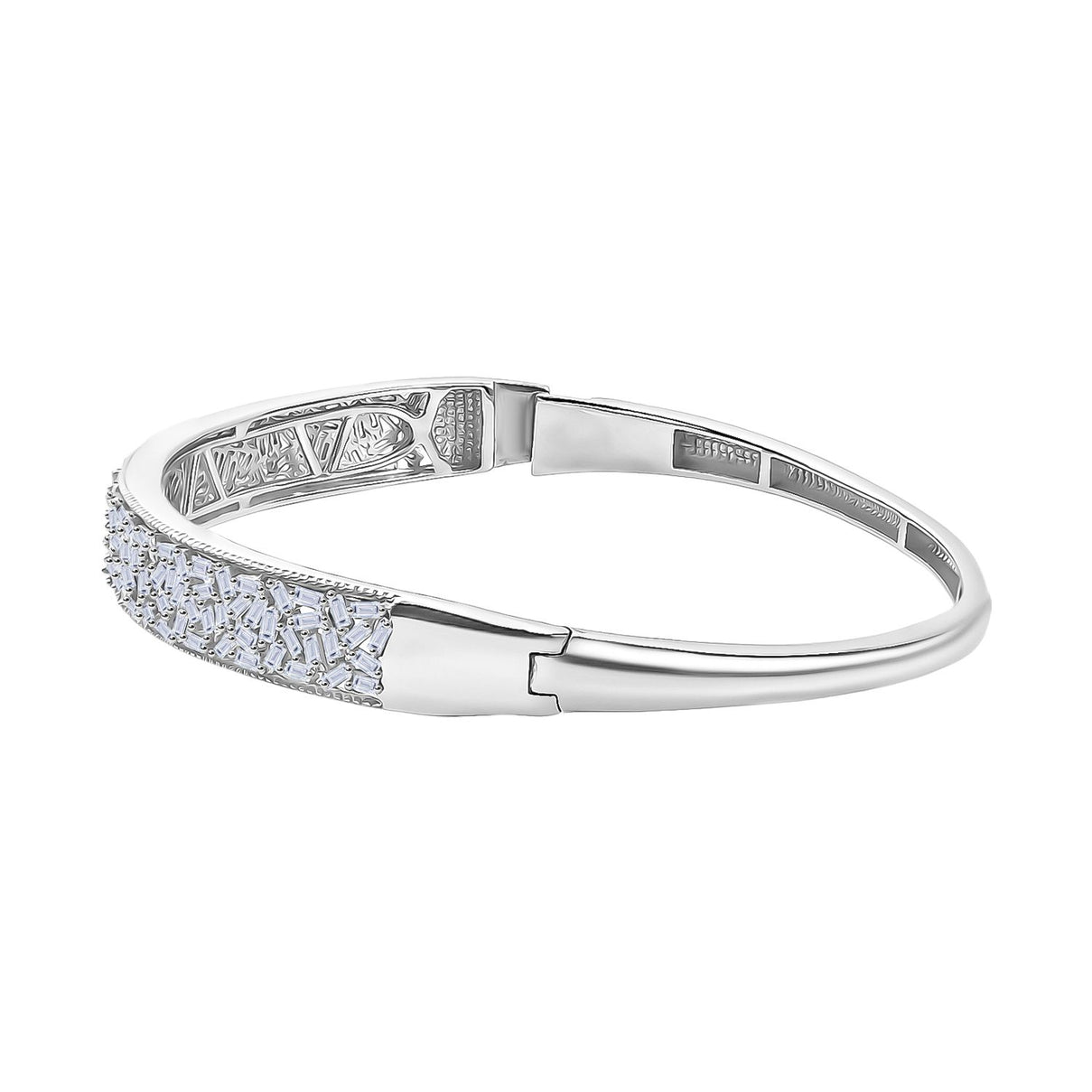 LUXURIANT 1.8 Ct. Lab Grown Diamond Firecracker Openable Bangle in Rhodium Overlay Sterling Silver (SI-GH) 8265536 4