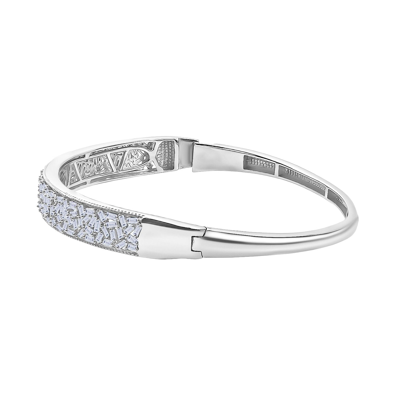 LUXURIANT 1.8 Ct. Lab Grown Diamond Firecracker Openable Bangle in Rhodium Overlay Sterling Silver (SI-GH) 8265536 4