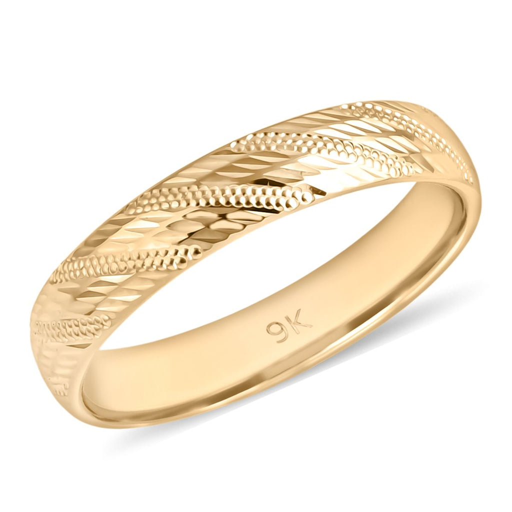 Royal Bali Collection - 9K Yellow Gold Diamond-Cut Wedding Band Ring_8265635