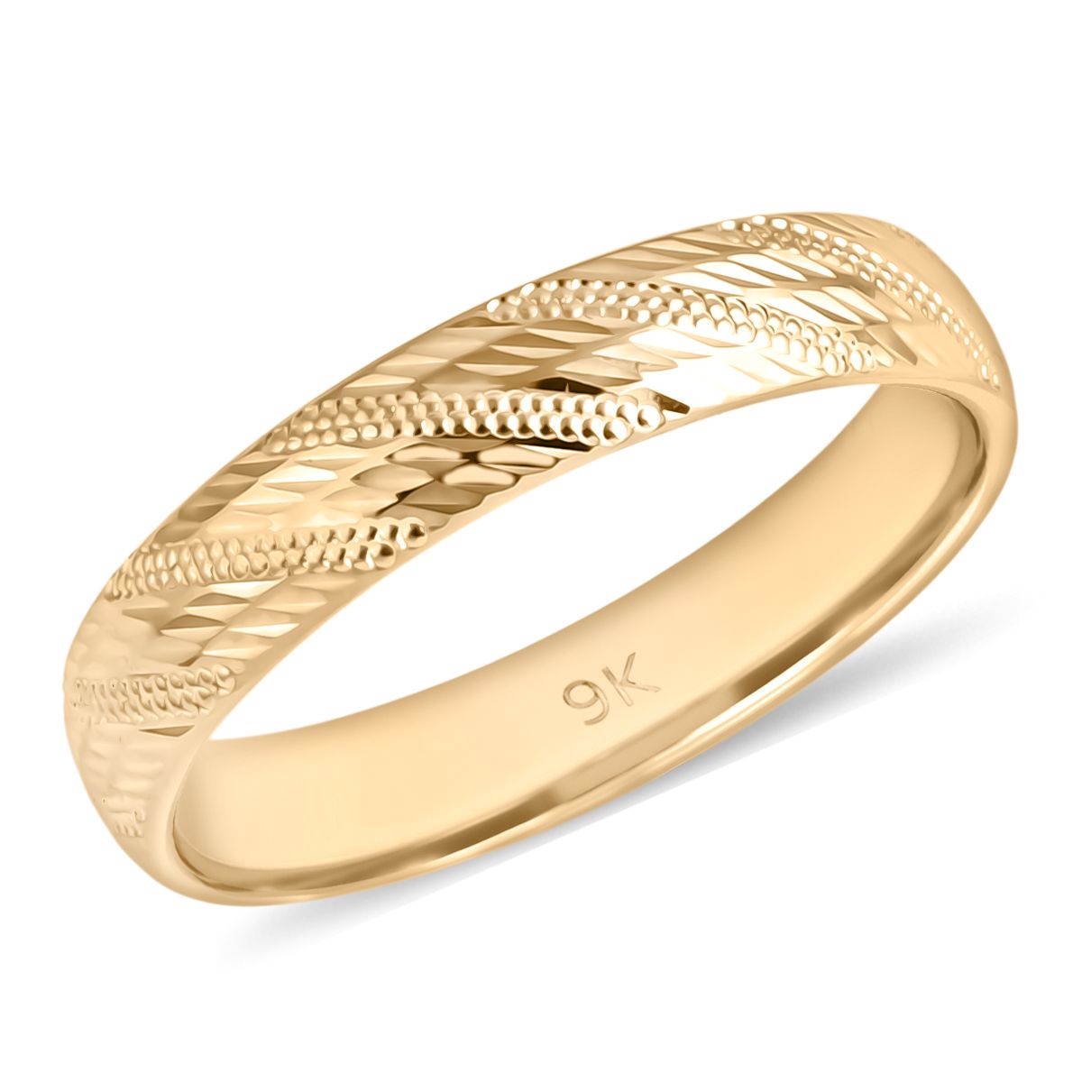 Royal Bali Collection - 9K Yellow Gold Diamond-Cut Wedding Band Ring_8265635