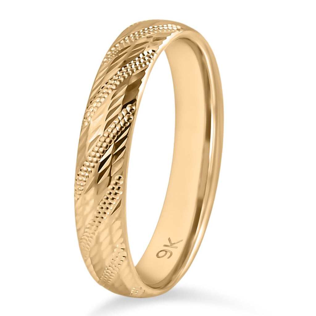 Royal Bali Collection - 9K Yellow Gold Diamond-Cut Wedding Band Ring_8265635_3