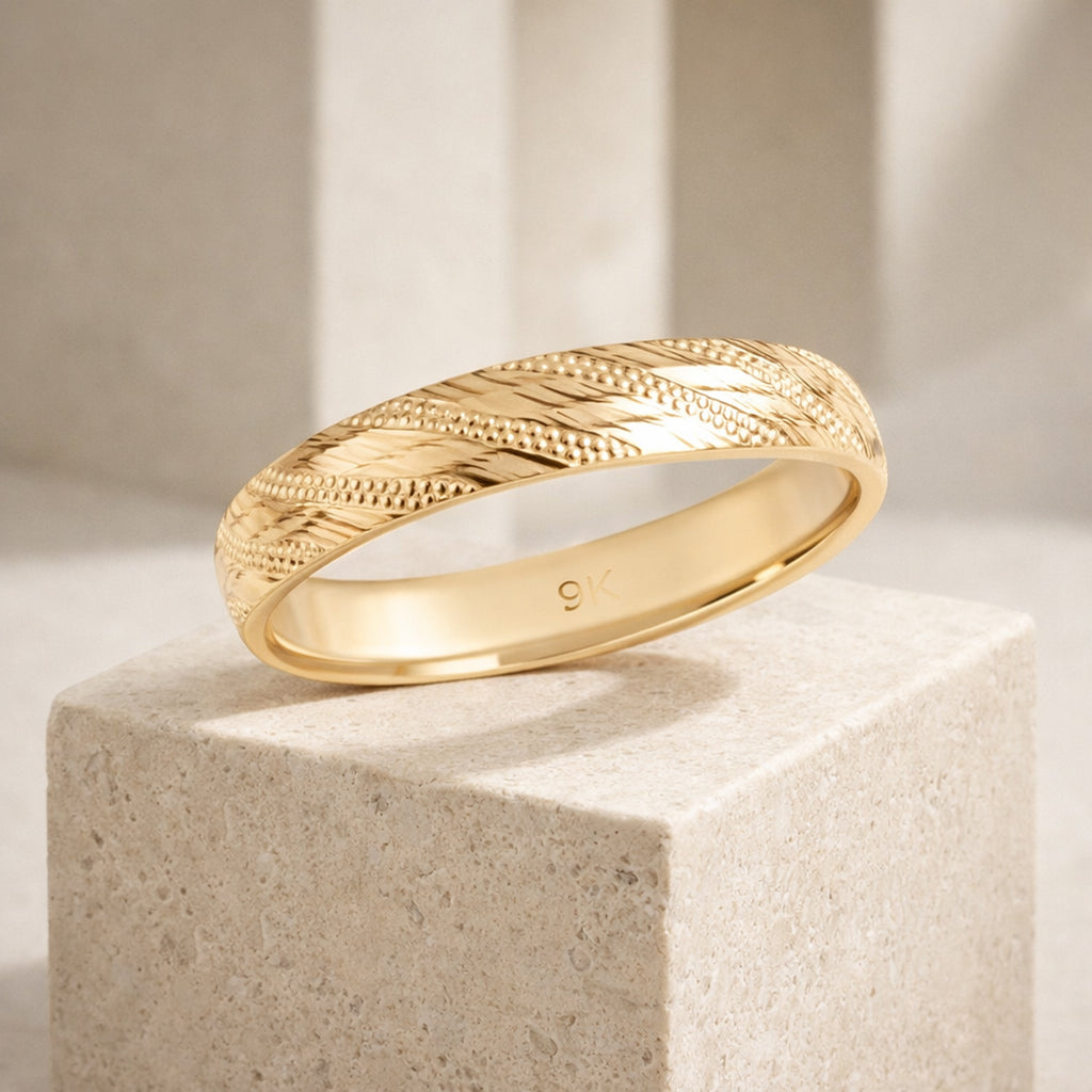 Royal Bali Collection - 9K Yellow Gold Diamond-Cut Wedding Band Ring_8265635_6