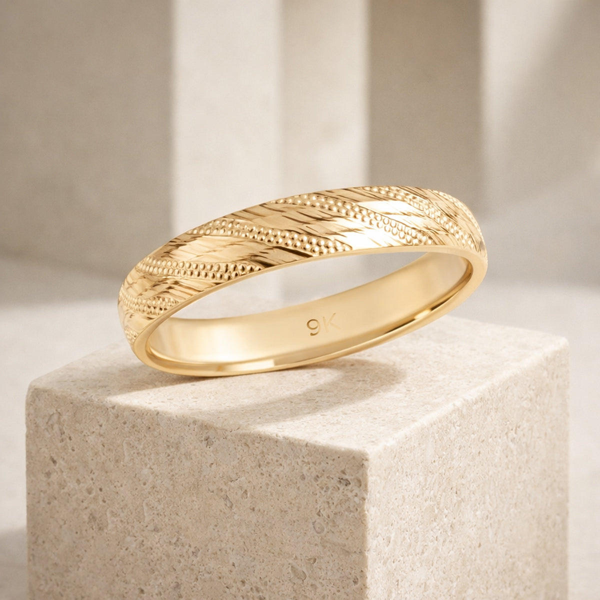9K Yellow Gold Diamond-Cut Band Ring V32530750 6