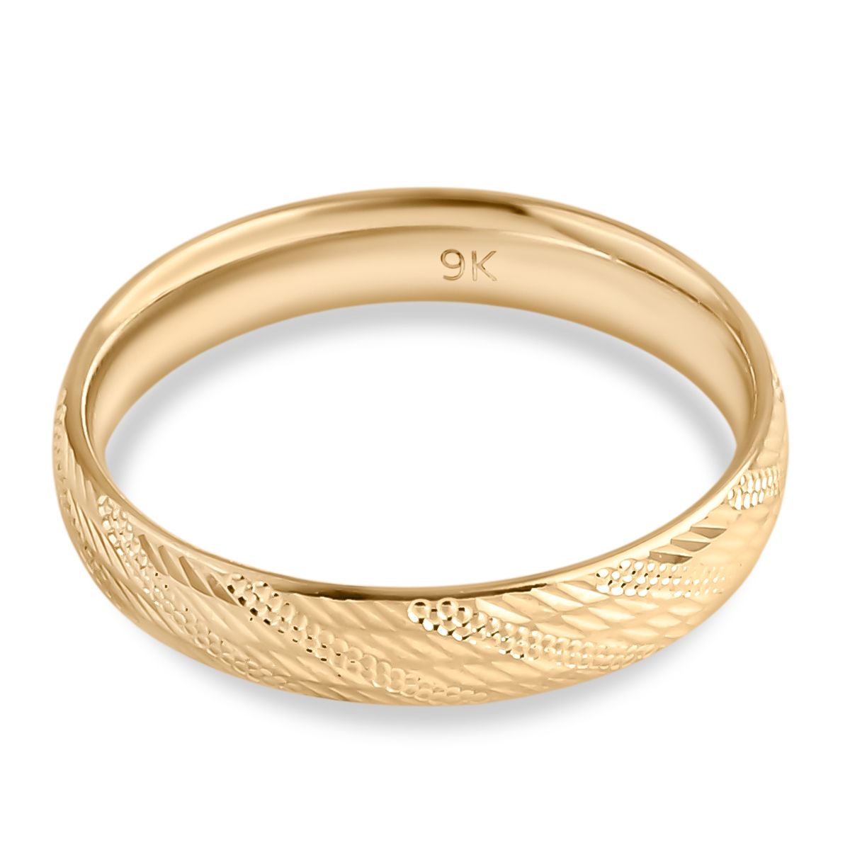 9K Yellow Gold Diamond-Cut Band Ring V32530750 7