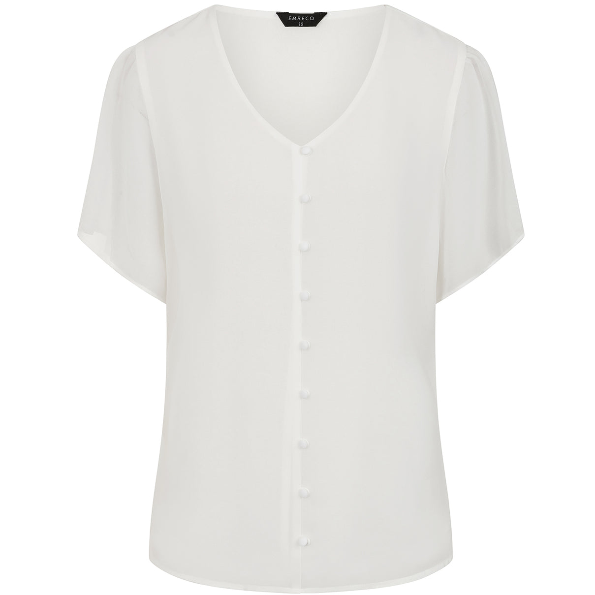 Emreco Short Sleeve V-neck Button Front Blouse (Size 12) - Ivory 8265686 1