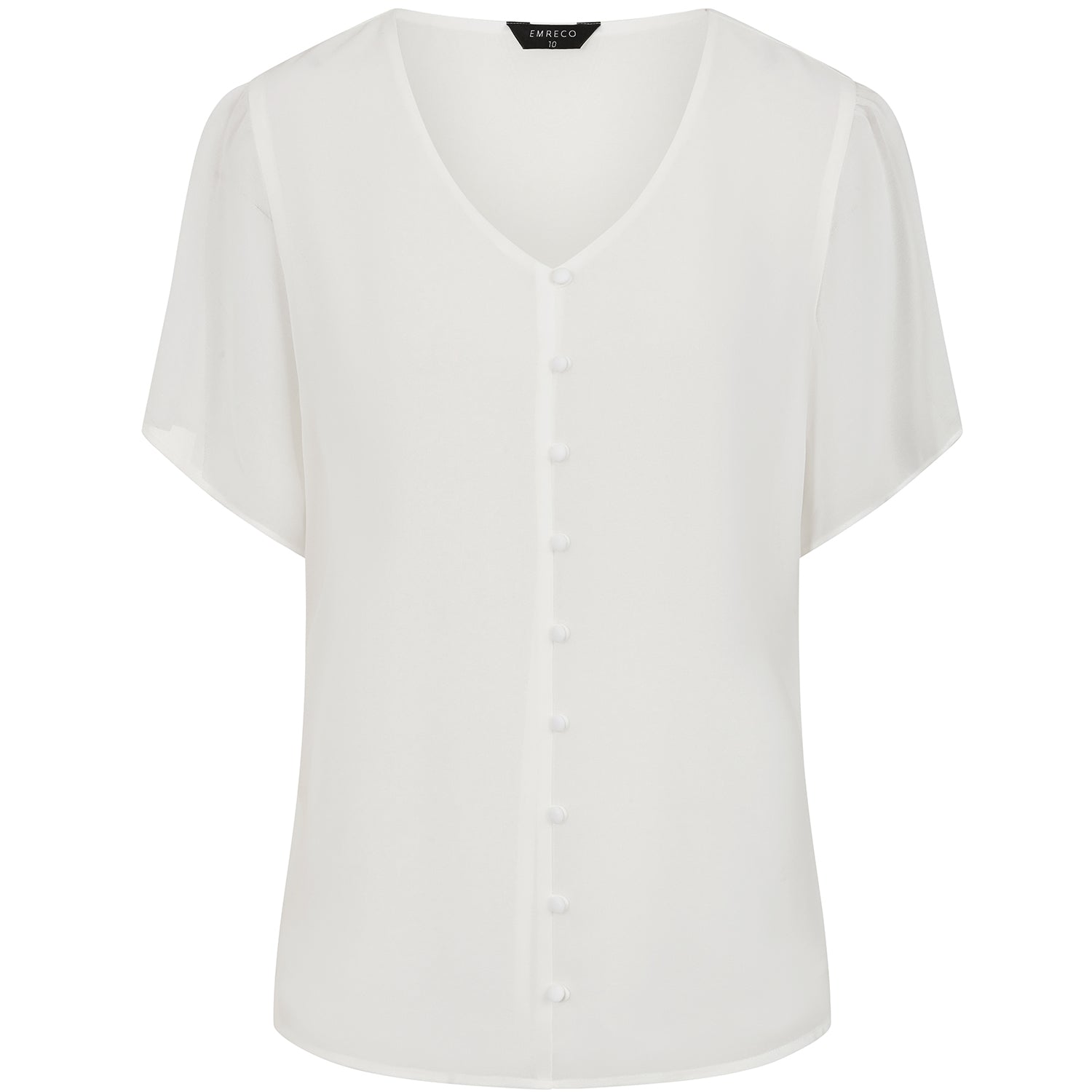 Emreco Short Sleeve V-neck Button Front Blouse (Size 12) - Ivory 8265686 1