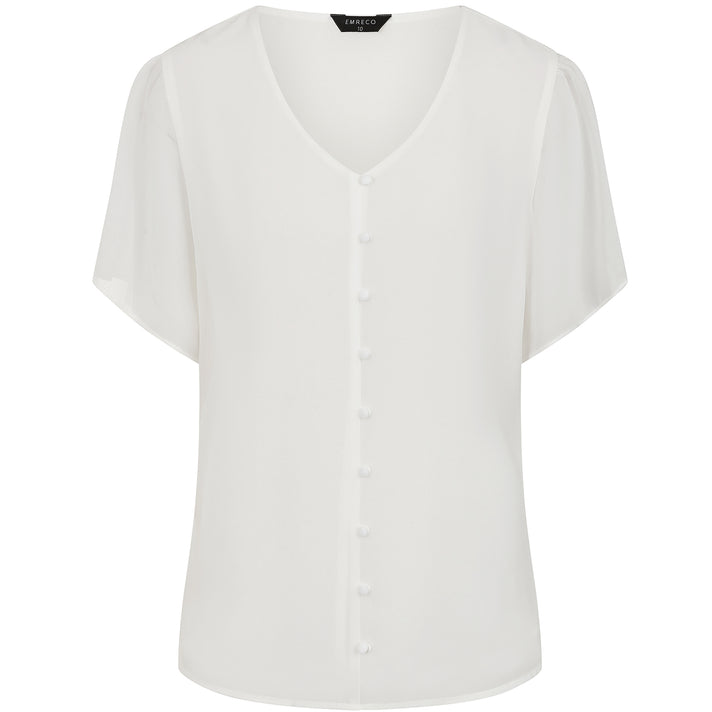 Emreco Short Sleeve V-neck Button Front Blouse (Size 12) - Ivory 8265686 2