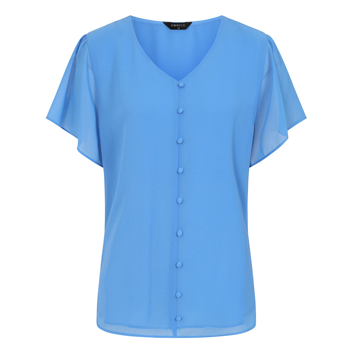 Emreco Short Sleeve V-neck Button Front Blouse (Size 10) - Blue V32532806 1