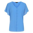 Emreco Short Sleeve V-neck Button Front Blouse (Size 10) - Blue_8265699_1
