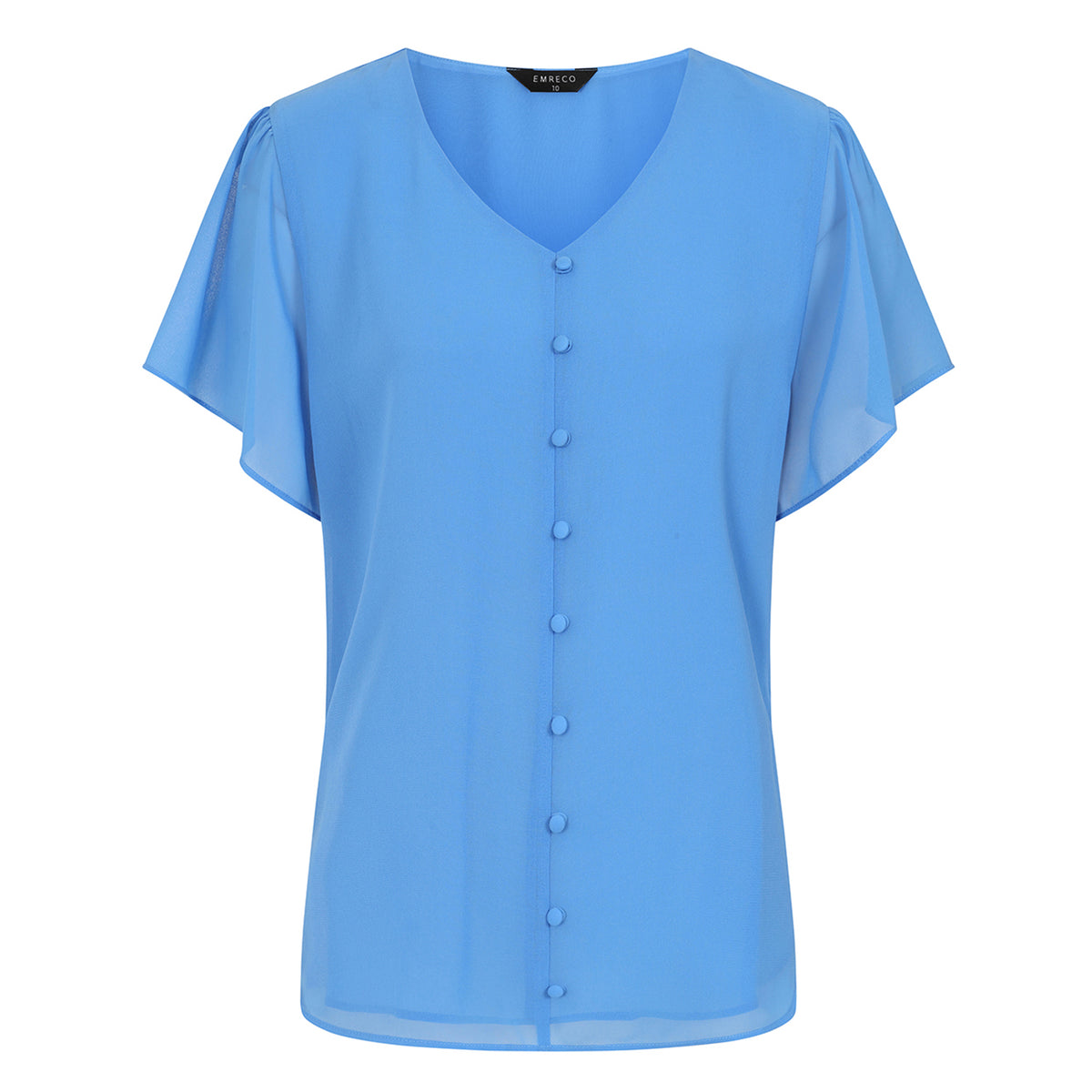 Emreco Short Sleeve V-neck Button Front Blouse (Size 10) - Blue V32532806 1