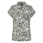 Emreco Spun Viscose Aztec Printed Short Sleeve Collared Blouse (Size 12) - Khakhi & Ivory_8265748_1