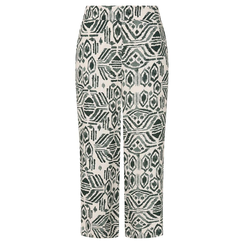 Emreco Spun Viscose Elastic Waist Aztec Crop Trousers (Size 14) - Khaki & Ivory_8265765_1