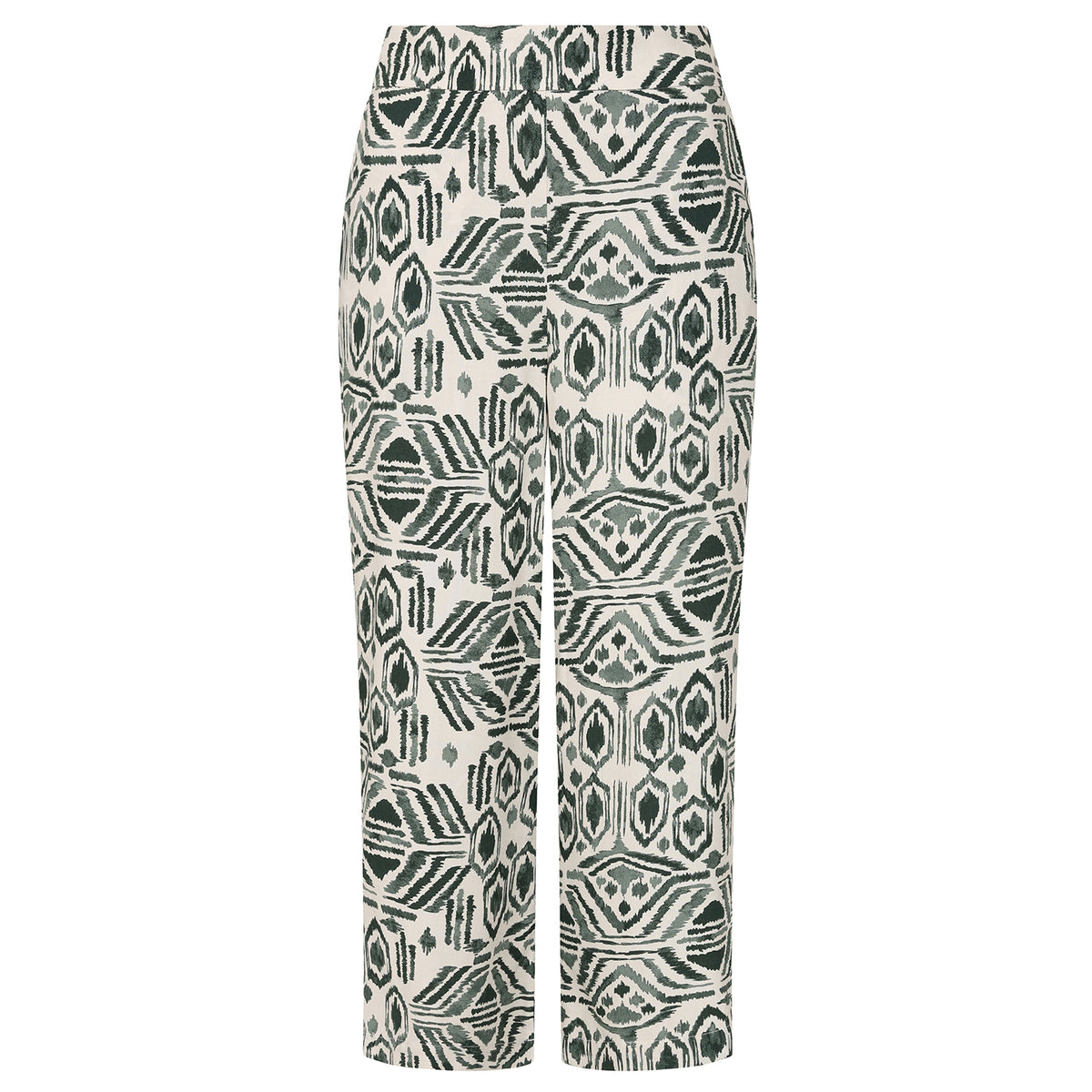 Emreco Spun Viscose Elastic Waist Aztec Crop Trousers (Size 14) - Khaki &amp; Ivory V32555635 1