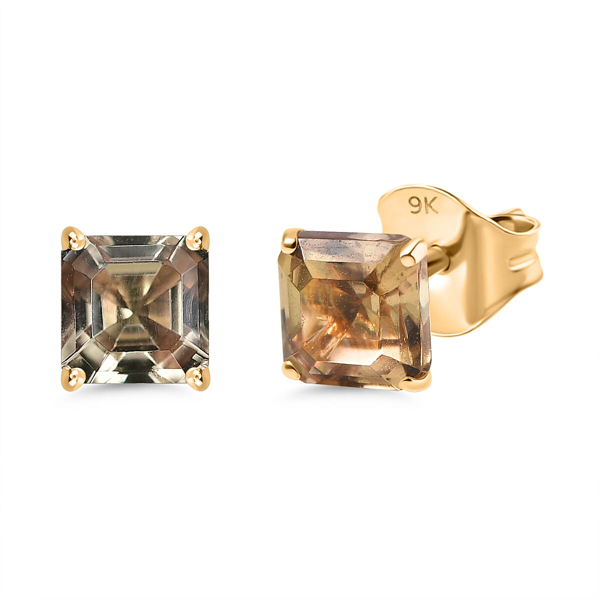 9K Yellow Gold Royal Asscher Cut Natural AAA Turkizite Solitaire Stud Push Post Earrings 2.60 Ct. 8266273 0