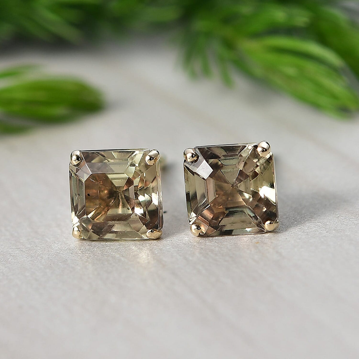 9K Yellow Gold Royal Asscher Cut Natural AAA Turkizite Solitaire Stud Push Post Earrings 2.60 Ct. 8266273 2