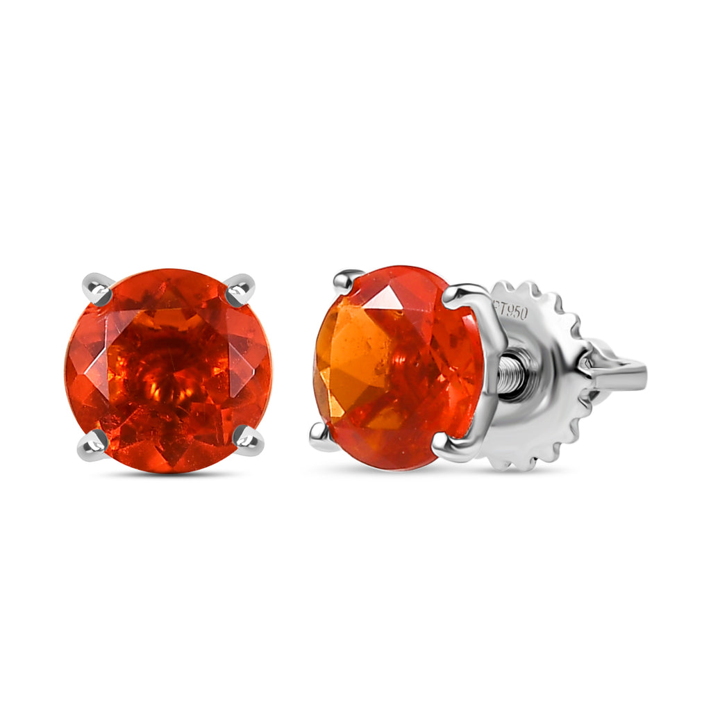 950 Platinum AAAA Natural Salamanca Fire Opal Solitaire Stud Earring with Screw Back 1.17 Ct._8266278