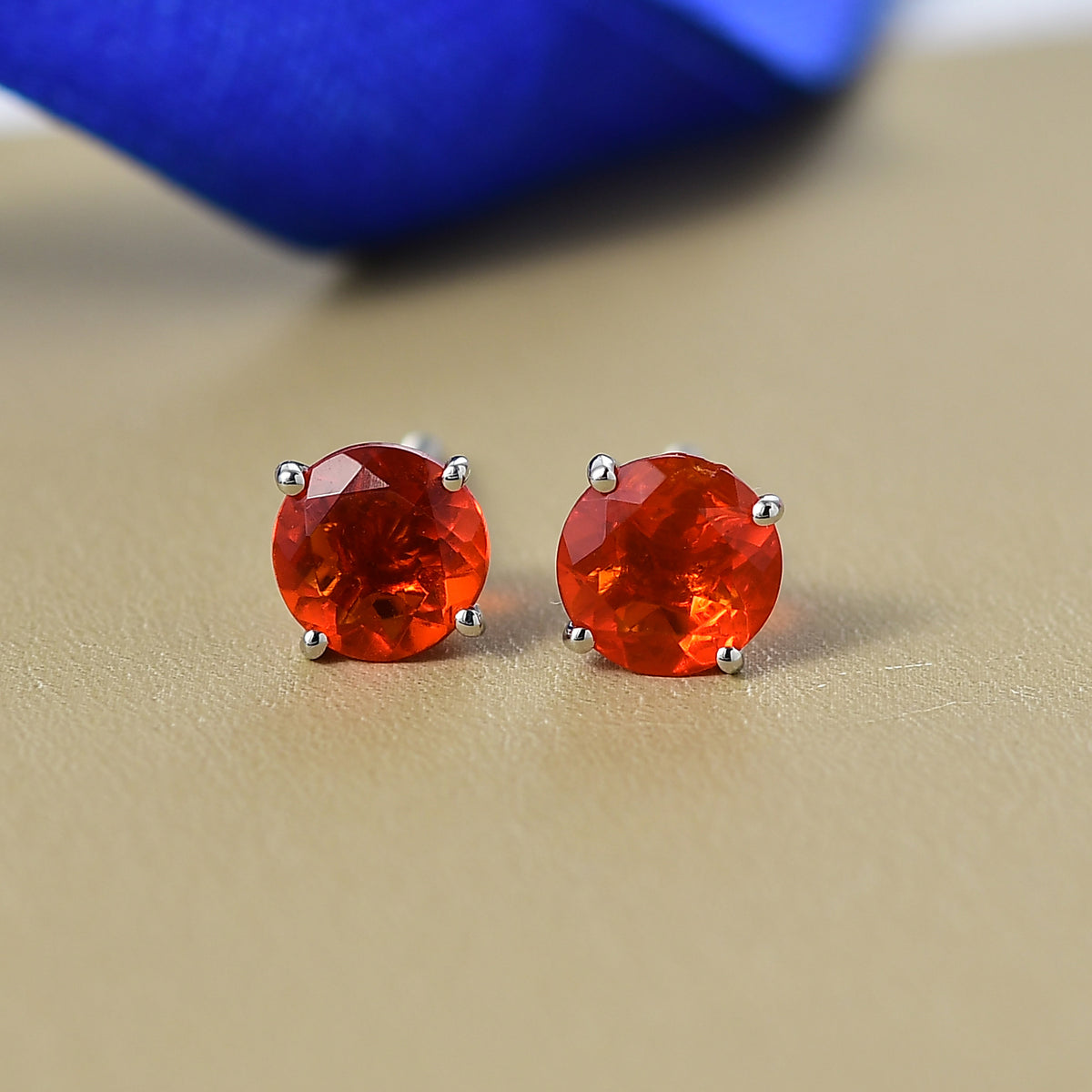 950 Platinum AAAA Natural Salamanca Fire Opal Solitaire Stud Earring with Screw Back 1.17 Ct. 8266278 2