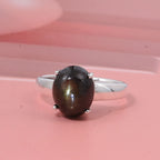 Chantaburi Black Star Sapphire Ring in Rhodium Overlay Sterling Silver 6.27 Ct._8266299_1