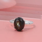 Chantaburi Black Star Sapphire Ring in Rhodium Overlay Sterling Silver 6.27 Ct._8266303_1