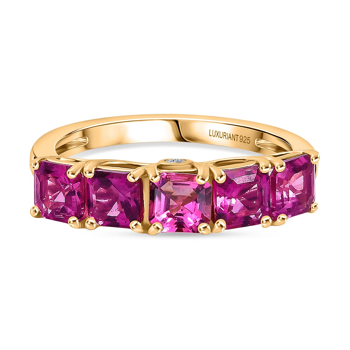 Luxuriant Lab Grown Bixbite &amp; Lab Grown Diamond (SI/GH) 5 Stone Ring in 18K Vermeil Yellow Gold Plated Sterling Silver 1.43 Ct. V32525806 0