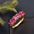 Luxuriant Lab Grown Bixbite & Lab Grown Diamond (SI/GH) 5 Stone Ring in 18K Vermeil Yellow Gold Plated Sterling Silver 1.43 Ct._8266323_1