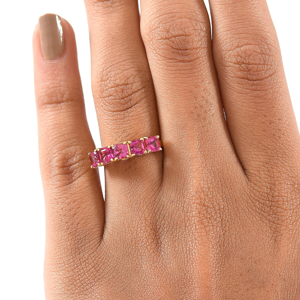 Luxuriant Lab Grown Bixbite & Lab Grown Diamond (SI/GH) 5 Stone Ring in 18K Vermeil Yellow Gold Plated Sterling Silver 1.43 Ct._8266323_2