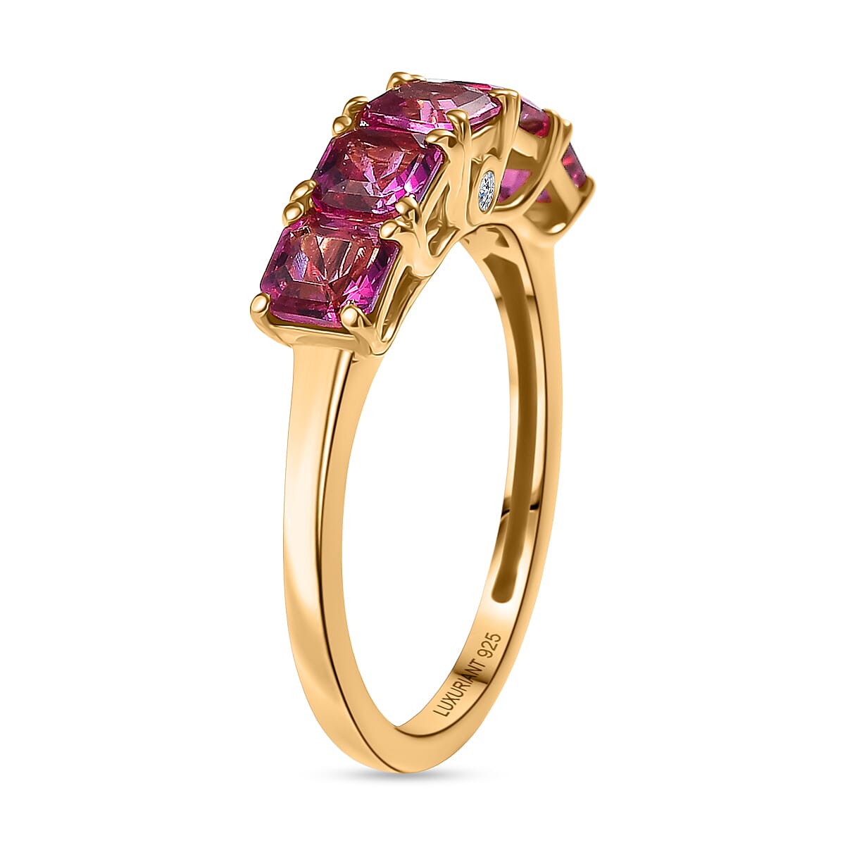 Luxuriant Lab Grown Bixbite &amp; Lab Grown Diamond (SI/GH) 5 Stone Ring in 18K Vermeil Yellow Gold Plated Sterling Silver 1.43 Ct. V32525806 4