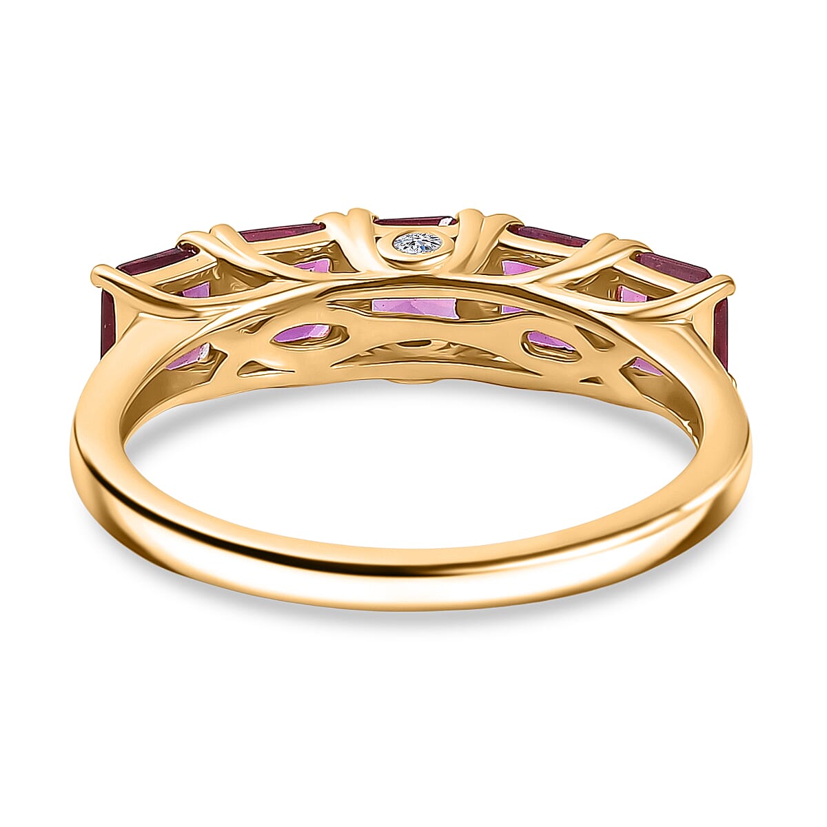Luxuriant Lab Grown Bixbite &amp; Lab Grown Diamond (SI/GH) 5 Stone Ring in 18K Vermeil Yellow Gold Plated Sterling Silver 1.43 Ct. V32525806 5