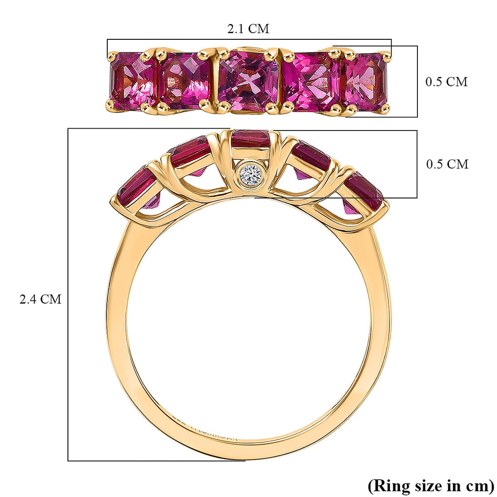 Luxuriant Lab Grown Bixbite & Lab Grown Diamond (SI/GH) 5 Stone Ring in 18K Vermeil Yellow Gold Plated Sterling Silver 1.43 Ct._8266323_5