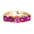 Luxuriant Lab Grown Bixbite & Lab Grown Diamond (SI/GH) 5 Stone Ring in 18K Vermeil Yellow Gold Plated Sterling Silver 1.43 Ct._8266329