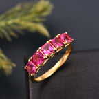 Luxuriant Lab Grown Bixbite & Lab Grown Diamond (SI/GH) 5 Stone Ring in 18K Vermeil Yellow Gold Plated Sterling Silver 1.43 Ct._8266329_1