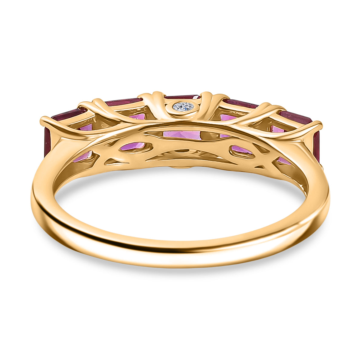 Luxuriant Lab Grown Bixbite &amp; Lab Grown Diamond (SI/GH) 5 Stone Ring in 18K Vermeil Yellow Gold Plated Sterling Silver 1.43 Ct. V32535029 5