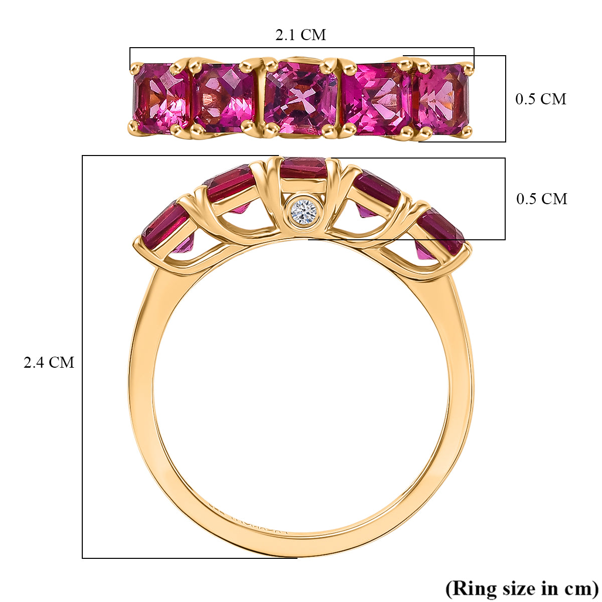 Luxuriant Lab Grown Bixbite &amp; Lab Grown Diamond (SI/GH) 5 Stone Ring in 18K Vermeil Yellow Gold Plated Sterling Silver 1.43 Ct. V32535029 6