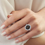 D'Joy Chantaburi Black Star Sapphire & Moissanite Cabochon Halo Ring in Rhodium Overlay Sterling Silver 11.98 Ct._8266343_2