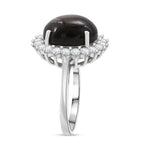 D'Joy Chantaburi Black Star Sapphire & Moissanite Cabochon Halo Ring in Rhodium Overlay Sterling Silver 11.98 Ct._8266343_3