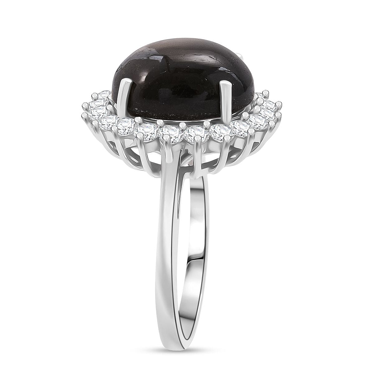 D'Joy Black Star Sapphire, Moissanite Halo Ring in Rhodium Overlay Sterling Silver 11.620 Ct. V32524133 3
