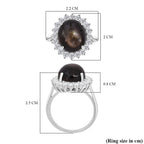 D'Joy Chantaburi Black Star Sapphire & Moissanite Cabochon Halo Ring in Rhodium Overlay Sterling Silver 11.98 Ct._8266343_5