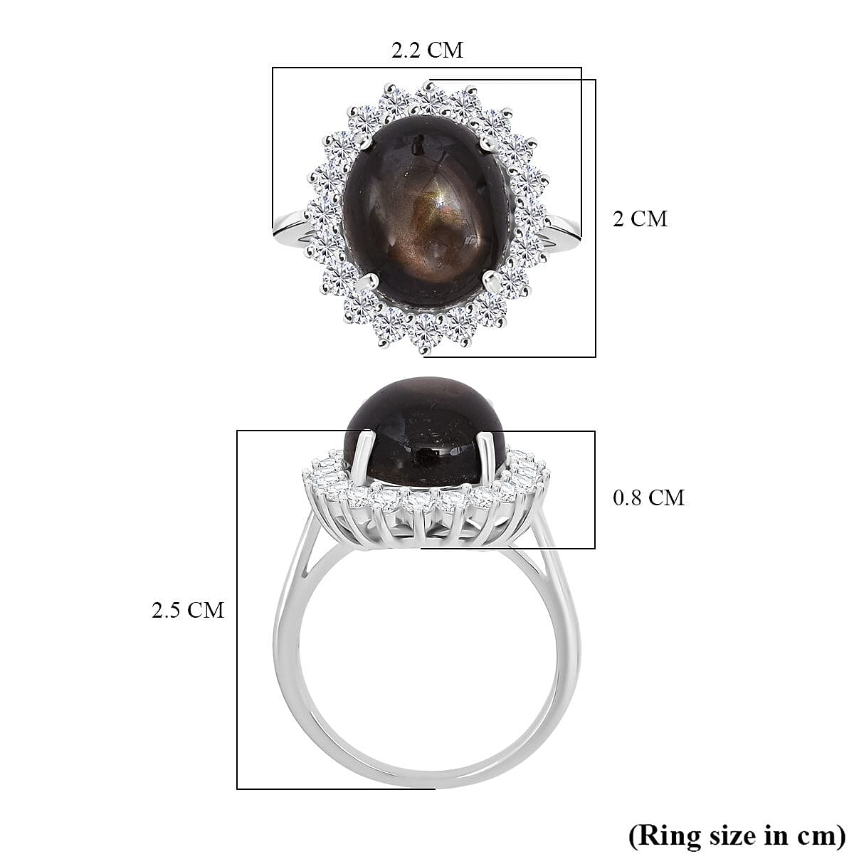 D'Joy Black Star Sapphire, Moissanite Halo Ring in Rhodium Overlay Sterling Silver 11.620 Ct. V32524133 5