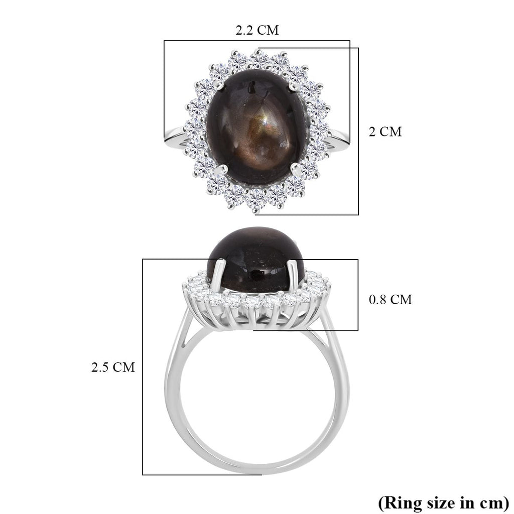 D'Joy Chantaburi Black Star Sapphire & Moissanite Cabochon Halo Ring in Rhodium Overlay Sterling Silver 11.98 Ct._8266344_5