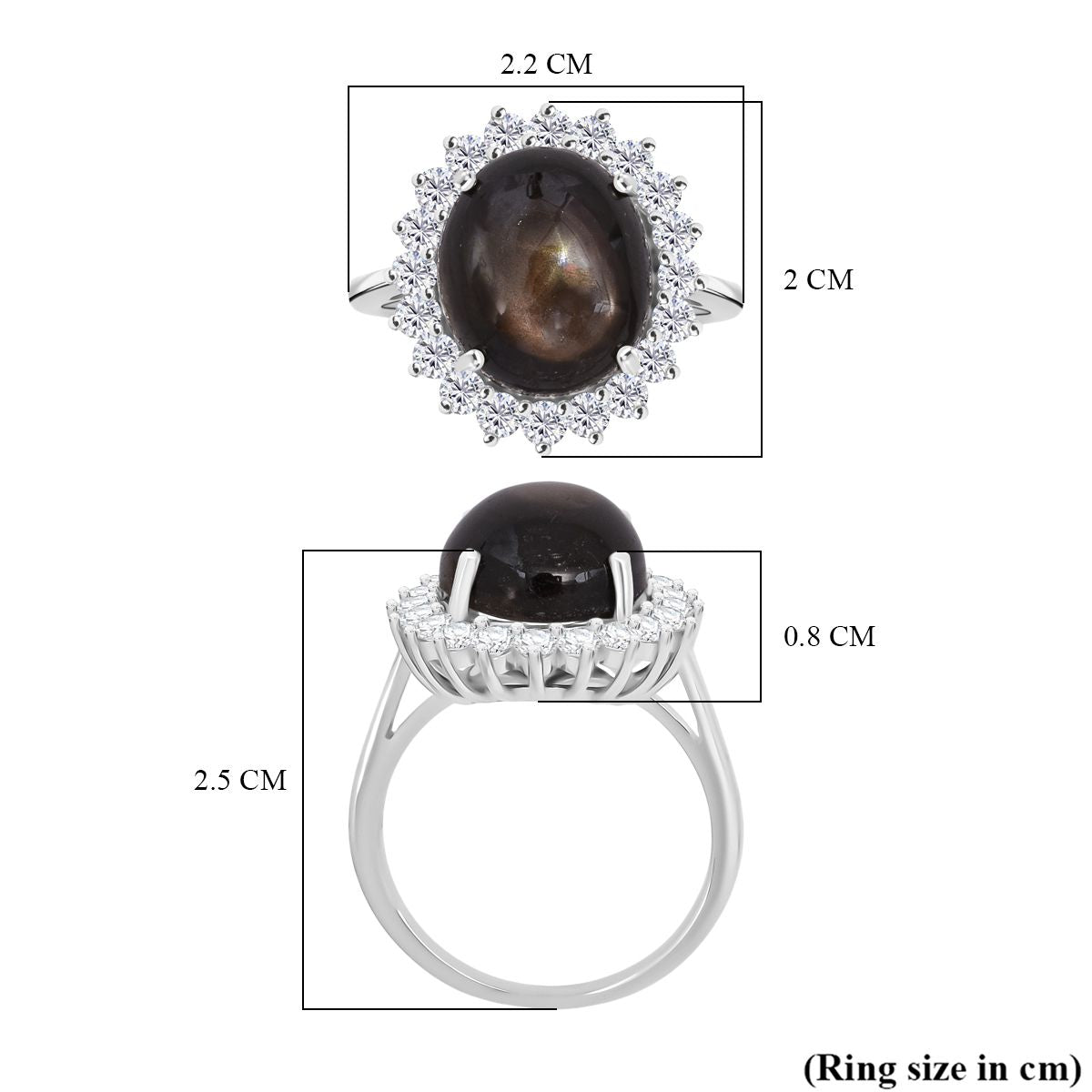 D'Joy Black Star Sapphire, Moissanite Halo Ring in Rhodium Overlay Sterling Silver 11.620 Ct. V32538152 5