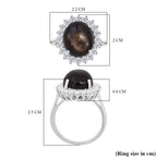 D'Joy Chantaburi Black Star Sapphire & Moissanite Cabochon Halo Ring in Rhodium Overlay Sterling Silver 11.98 Ct._8266345_5