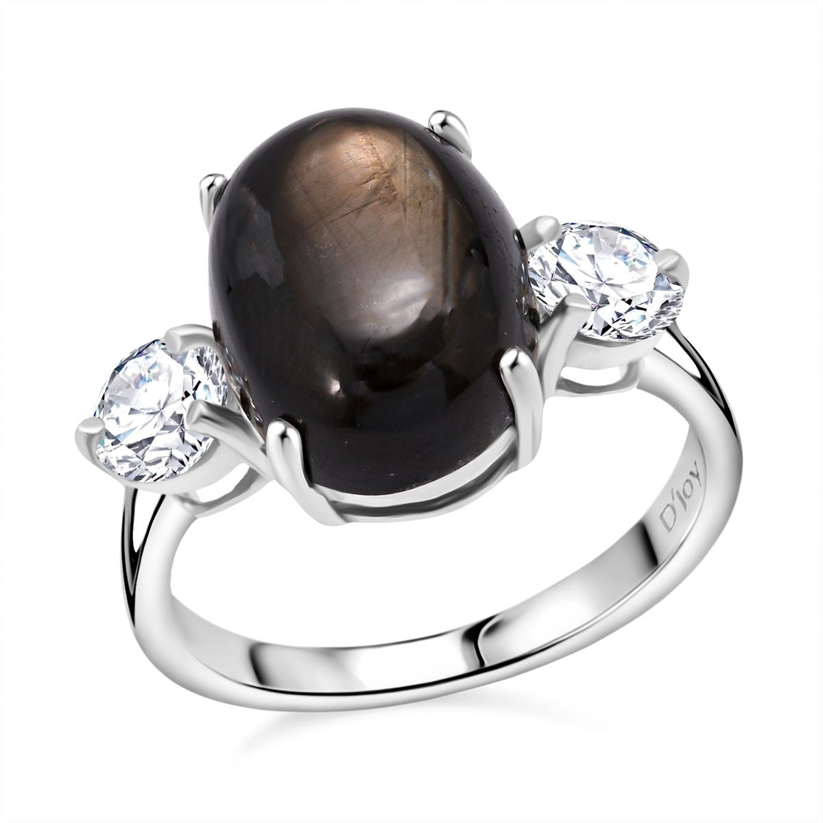 D'JOY 9.9 Ct. AAAA Chantaburi Black Star Sapphire, Moissanite Solitaire Ring in Rhodium Overlay Sterling Silver V32612577 0