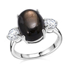 Chantaburi AAAA Black Star Sapphire & Moissanite Ring in Rhodium Overlay Sterling Silver 9.90 Ct._8266354
