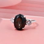 Chantaburi AAAA Black Star Sapphire & Moissanite Ring in Rhodium Overlay Sterling Silver 9.90 Ct._8266354_1