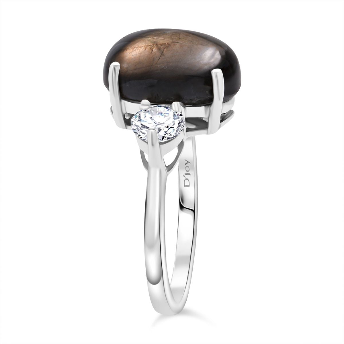 D'JOY 9.9 Ct. AAAA Chantaburi Black Star Sapphire, Moissanite Solitaire Ring in Rhodium Overlay Sterling Silver V32612577 3