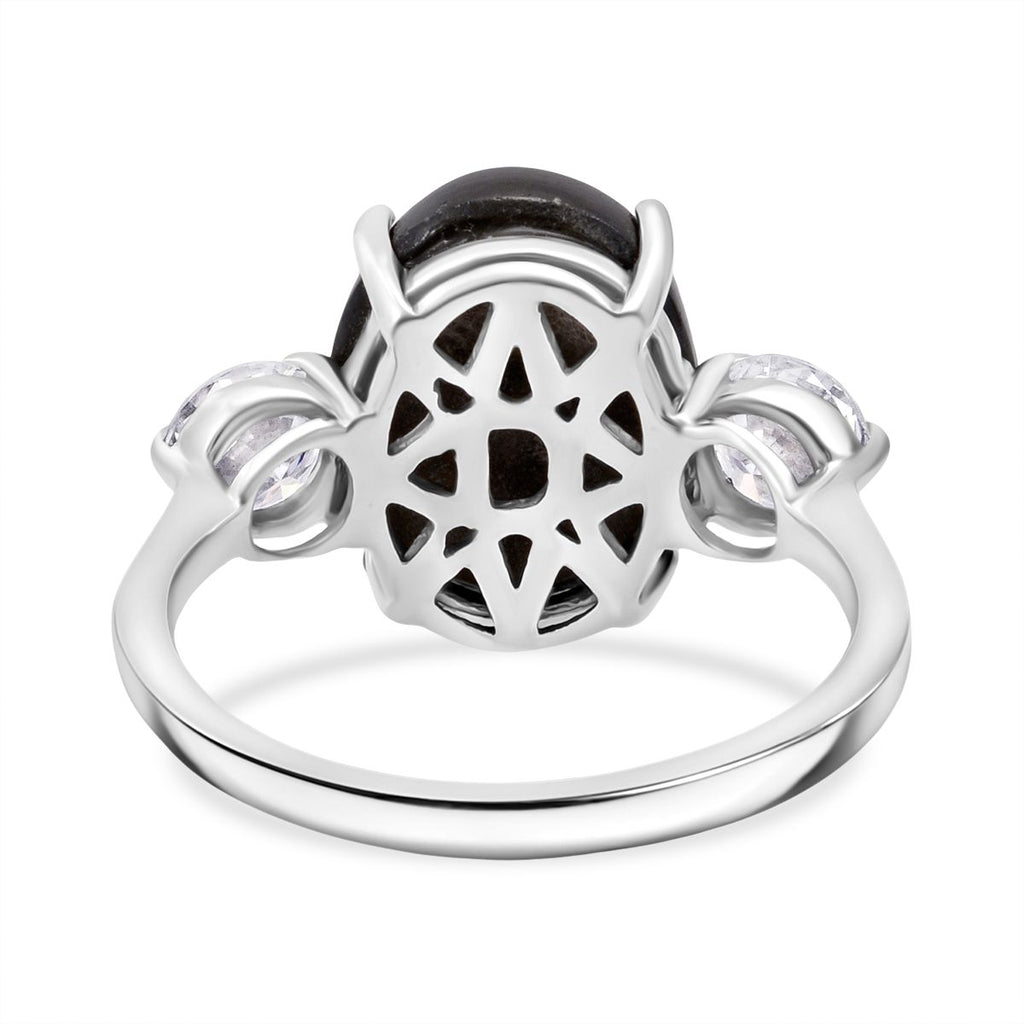 Chantaburi AAAA Black Star Sapphire & Moissanite Ring in Rhodium Overlay Sterling Silver 9.90 Ct._8266354_4