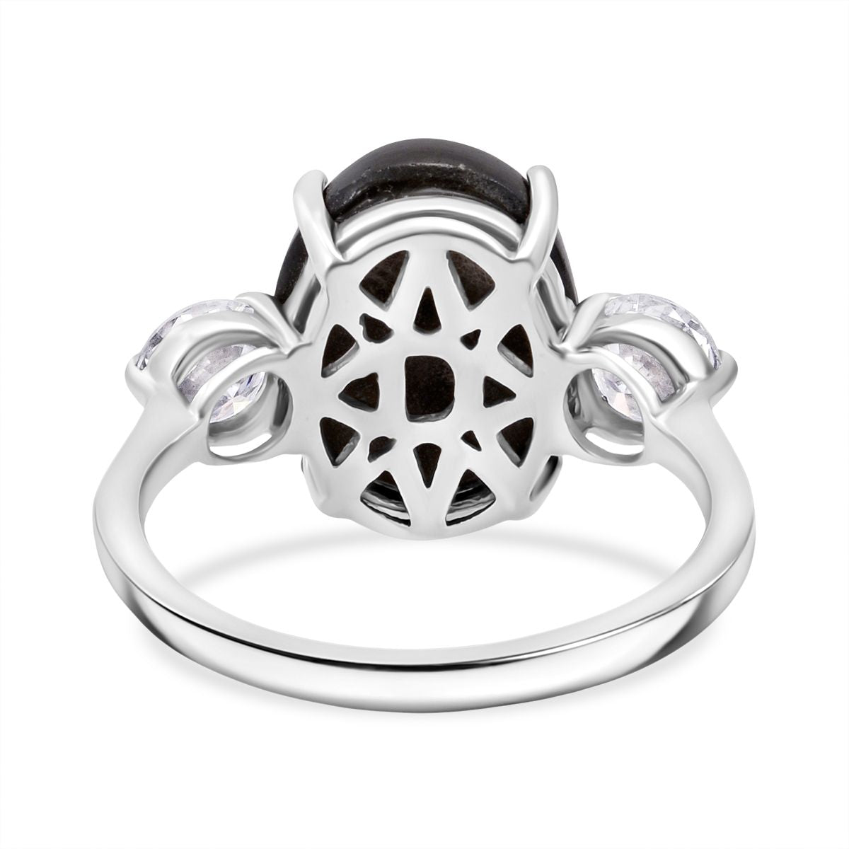 D'JOY 9.9 Ct. AAAA Chantaburi Black Star Sapphire, Moissanite Solitaire Ring in Rhodium Overlay Sterling Silver V32612577 4